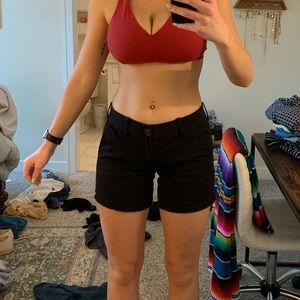 Linen midi shorts in black